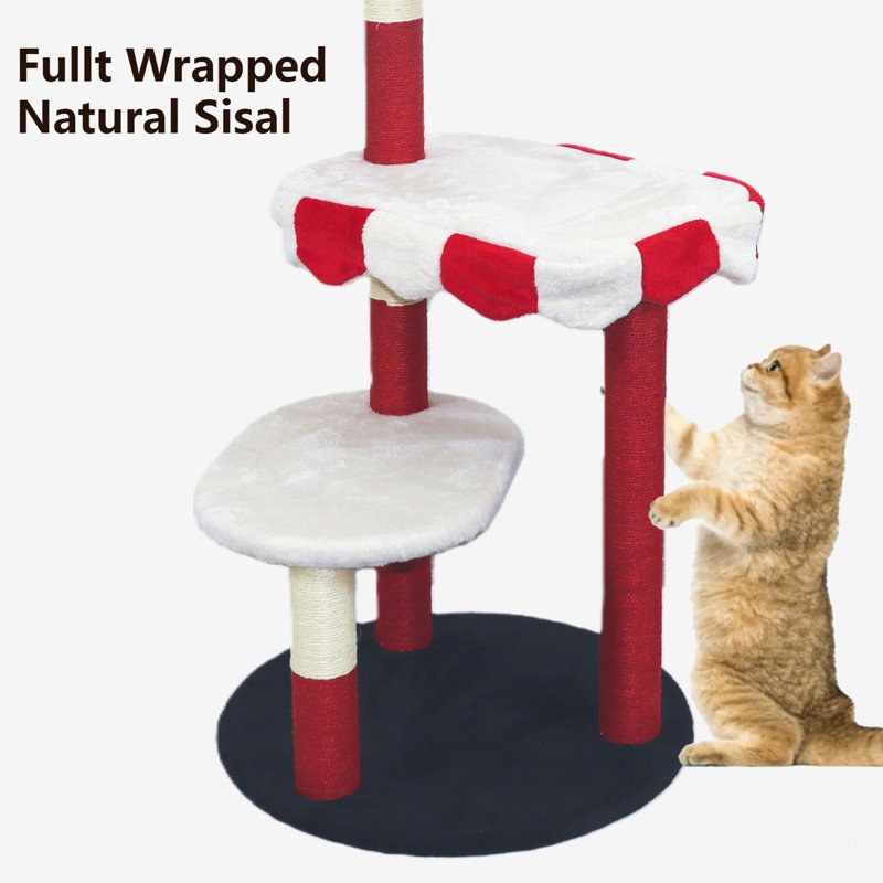 Arbre à chat avec perchoir douillet et poteaux à griffer - Mobilier pour chat à niveaux multiples rouge et blanc