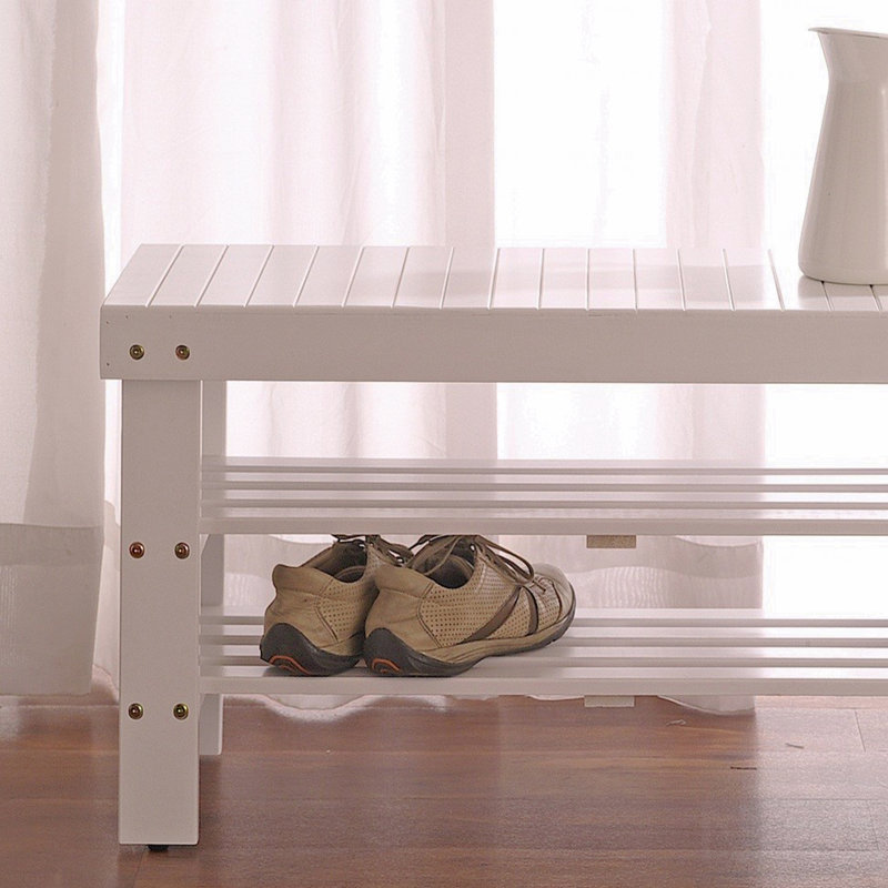 Banc à chaussures en bois massif de qualité, Blanc