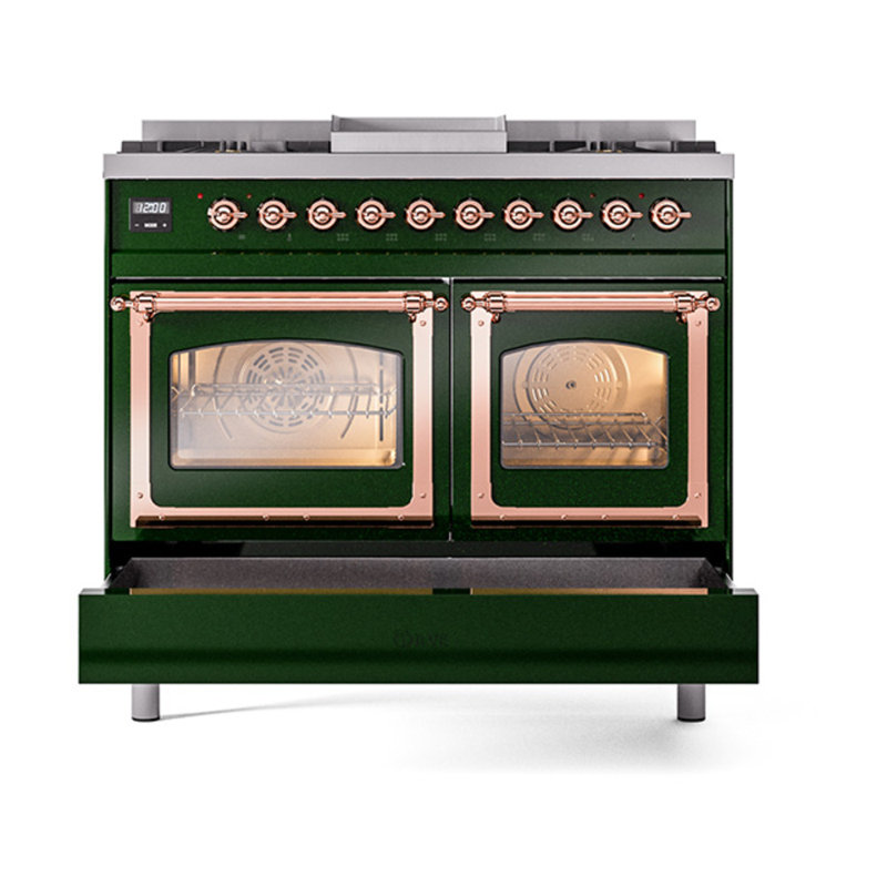 ILVE Nostalgie II Series Noblesse 40 inch Dual Fuel Range with 6 Sealed Burners, Griddle (Glass Door), Liquid Propane