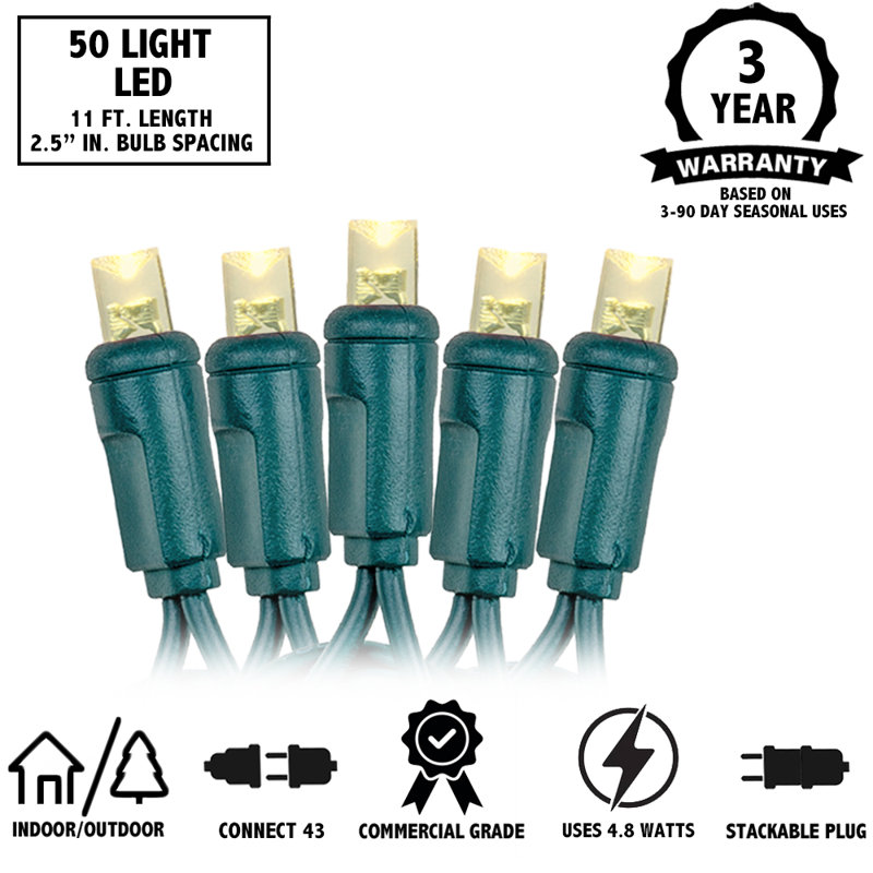 Outdoor 50 - Bulb 11'' Plug-in LED Wide Angle LED String Light, Pure White, Green