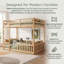 Lit superposé double en bois massif avec échelle et garde-corps blancs | Solution pour chambre d'enfant peu encombrante-341645634