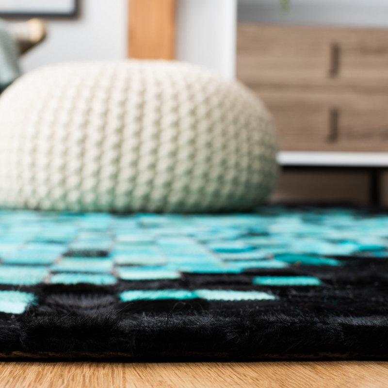Eresus Hand Woven Leather Geometric Rug, Rectangle 3' x 5'