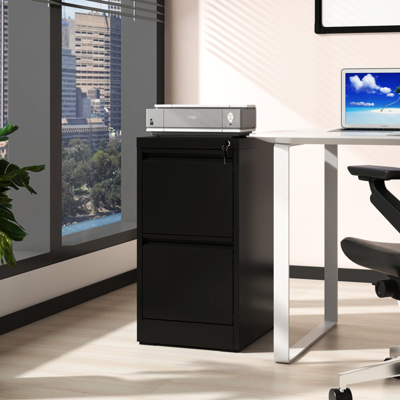 2 Drawer Metal Vertical File Cabinet With Lock For Office/Home - & Steel Construction Tilt Design Spacious Storage A4 Legal/Letter Size Files Filing Alternative Strong Build Smooth Operation