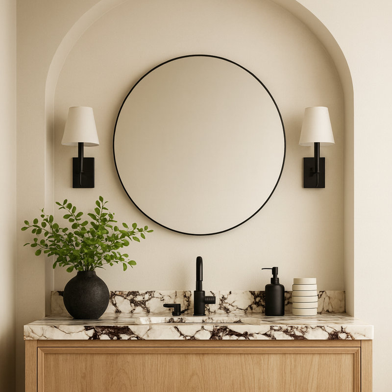Miroir de salle de bain circulaire, Bronze frotté à l'huile, 28 po x 28 po