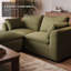 Canapé 2 places en lin vert avec pouf, canapé moderne rembourré