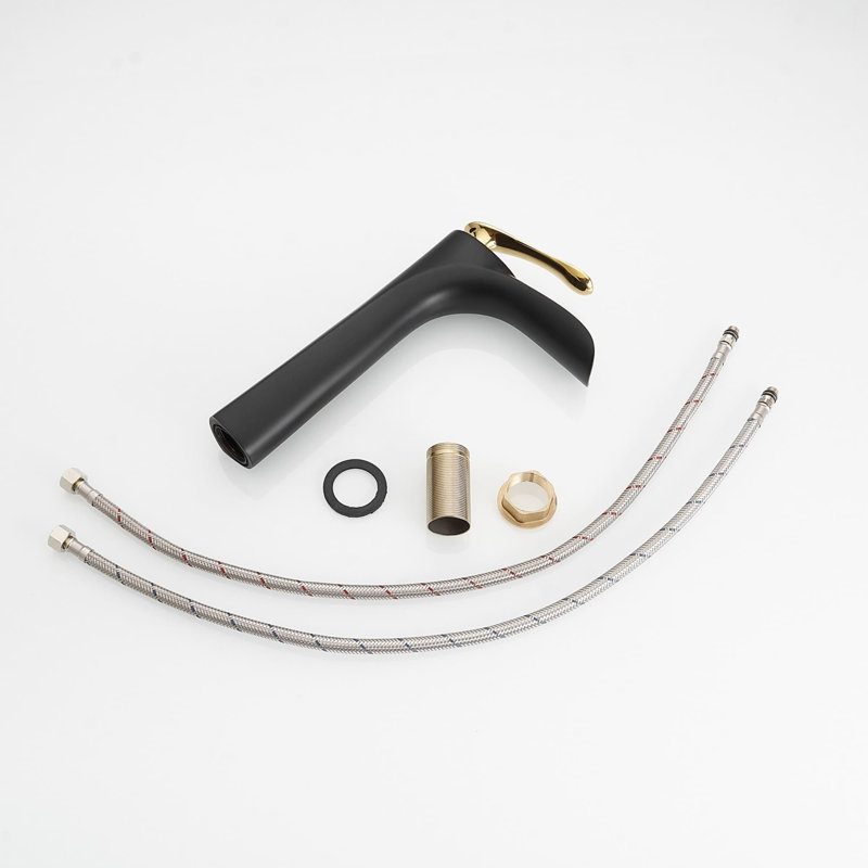 Robinet de vasque de salle de bain à un trou avec bonde escamotable pour salle de bain à une poignée, Noir mat / or poli