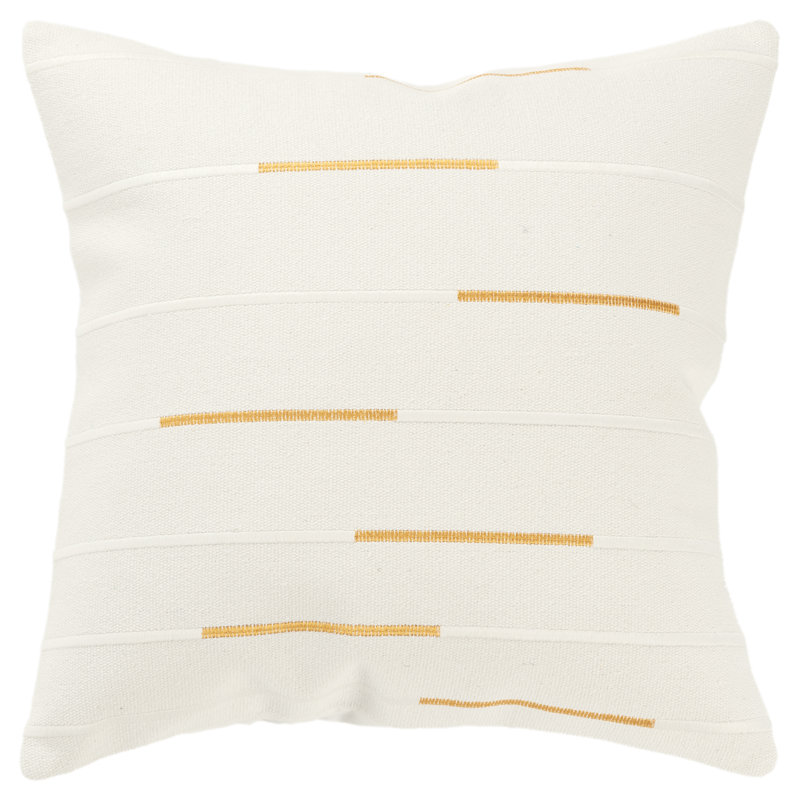 Oda Embroidered Cotton Throw Pillow, Ivory/Yellow