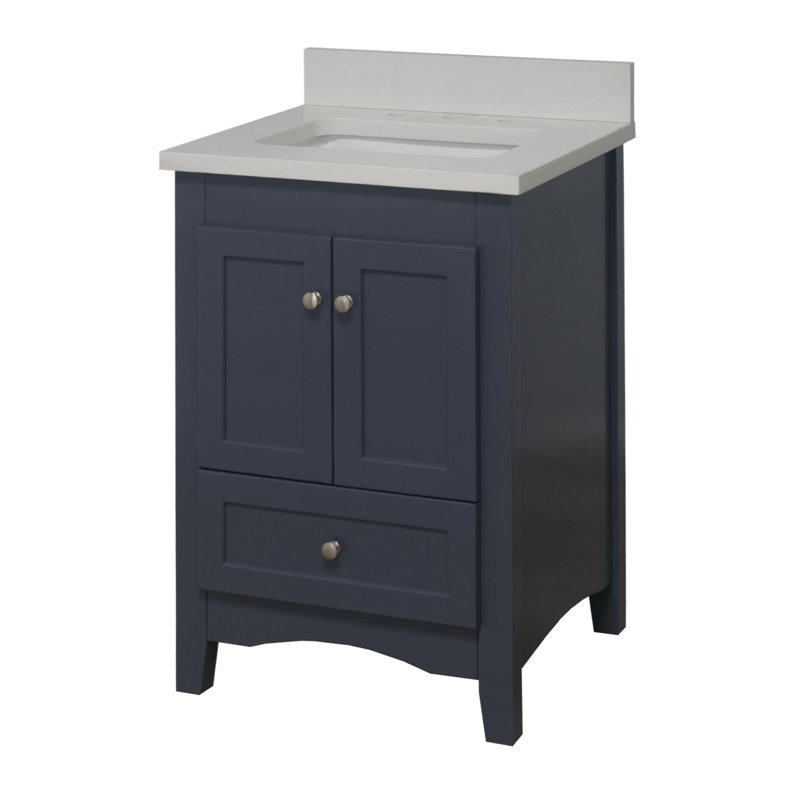 Edber 24'' Single Bathroom Vanity with Top, Quartz, Charcoal Gray