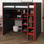 Lit mezzanine double avec bureau, lit mezzanine avec garde-robe ouverte et compartiments de rangement, cadre de lit multifonctionnel avec lumières RVB-150461415