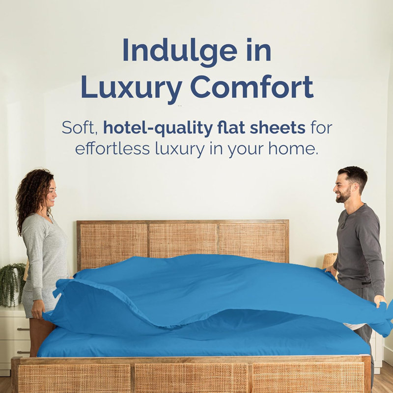 Soft Flat Sheet – Cooling, Breathable & Wrinkle Free Top Sheet, Denim Blue, King