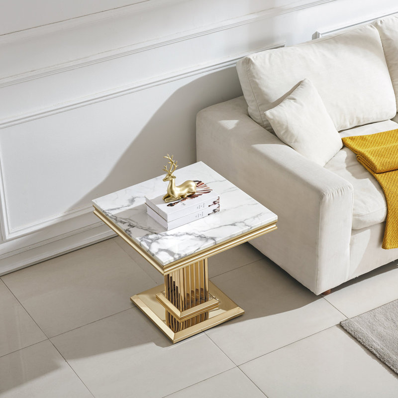 Table de bout Burdell Et301, Argent argent, Blanc