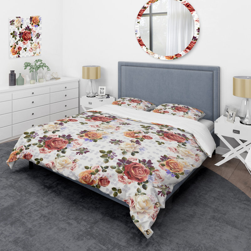 Green Leaf and Flowers - Ensemble de housse de couette floral - Polyester microfibre