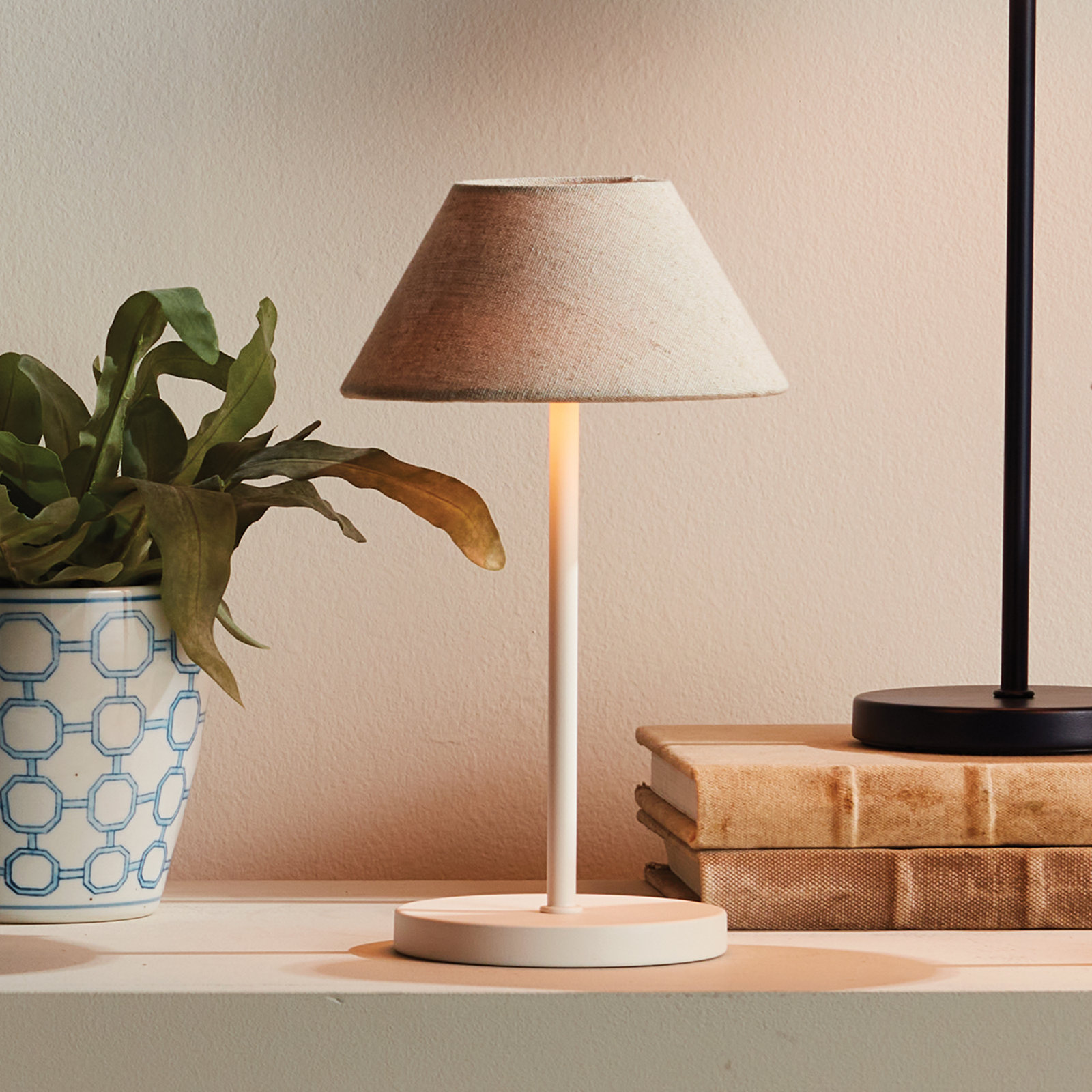 Indoor/Outdoor Lenin Shade CORDLESS LED LAMP, Cream, Cream, 10'' H x 6'' W x 6'' D