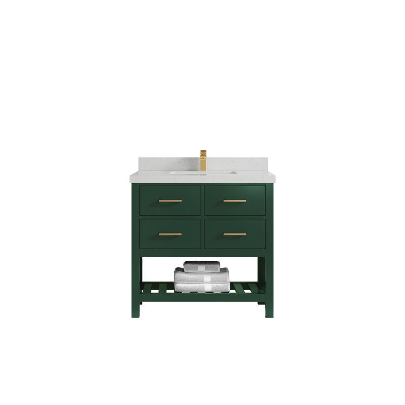 Meuble-lavabo simple en teck 36 po x P 22 po x H 36 po Parker, Carrara, Vert Lafayette