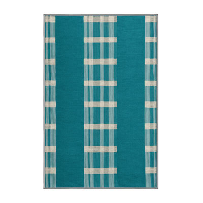 Machine Washable Checkered Green Area Rug
