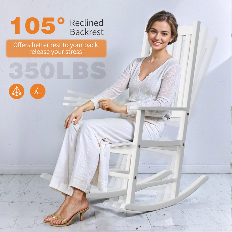 White Acacia Wood High Back Patio Rocking Chair