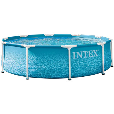 Intex: Beachside Metal Frame Pool & Pump - 10' x 30" - Above Ground Swimming Set, 330 GPH, Puncture-Rust Resistant, T-Joint Setup, 1185 Gal, 28207EP