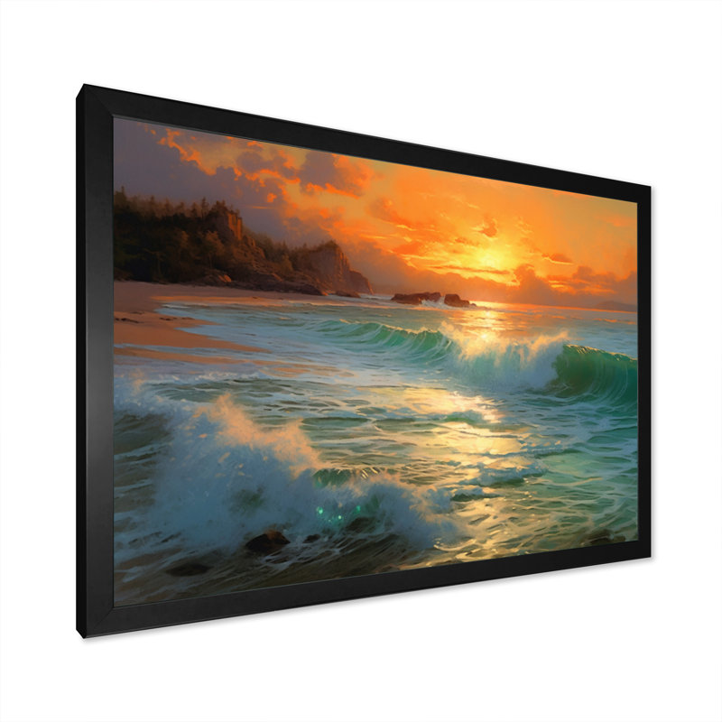 " Sand And Blue Caribbean Sea VII ", H 24 po x l 32 po x P 1 po, Cadre simple noir