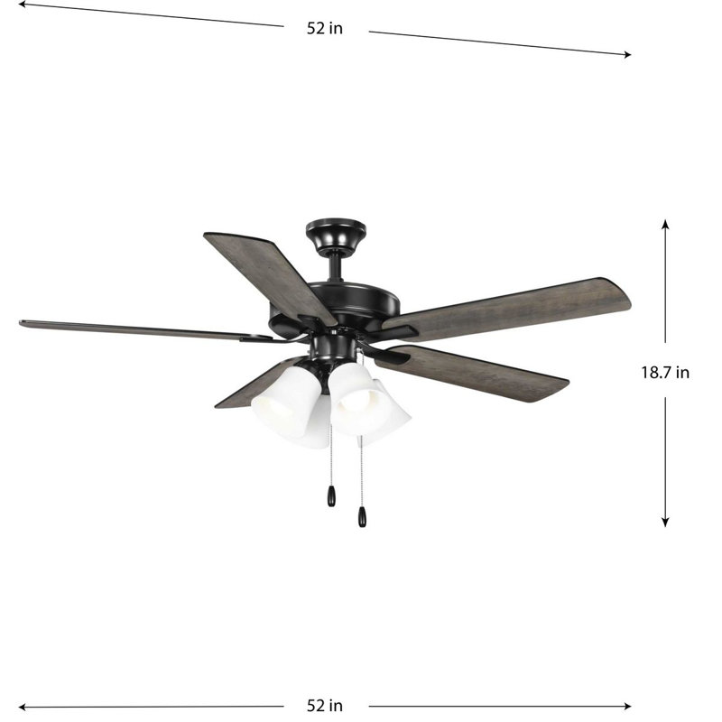 Hutchcraft 52'' Ceiling Fan with Light Kit, Matte Black