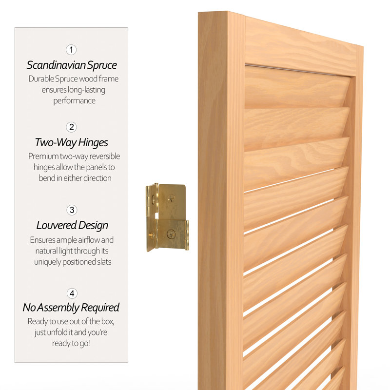 6 Ft. Tall Wooden Louvered Room Divider Walnut 3 Panel, 4, Natural