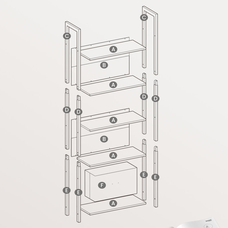 Bibliothèque en acier Crave H 65,4 ", (5 tablettes) H 65 po x l 23,6 po x P 9,4 po