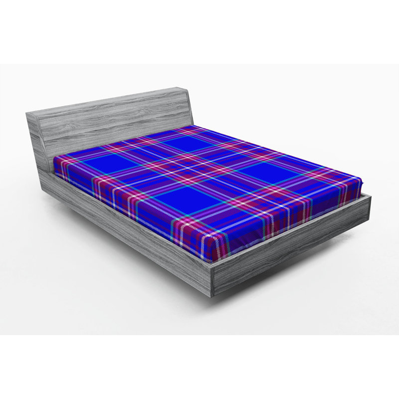 Microfiber Plaid Fitted Sheet, Full Fitted Sheet, Plaid 1, Blue Red