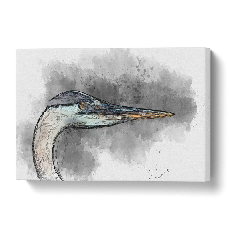 Heron Portrait In Abstract - Wrapped Canvas Print, 35.6 cm H x 50.8 cm W