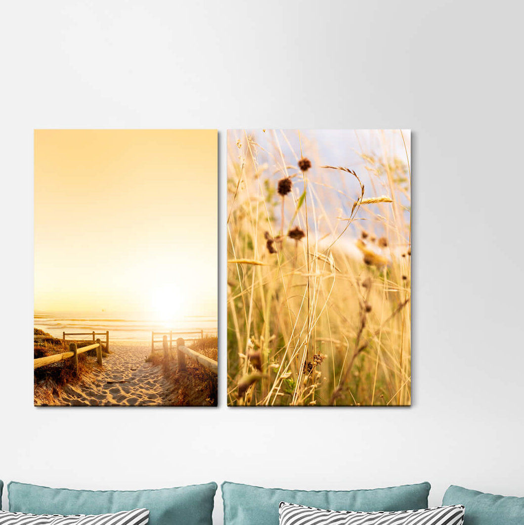 2-tlg. Leinwandbilder-Set - Fotografie „Dunes Beach Path Sea Stalks Summer Sunshine Sunset”