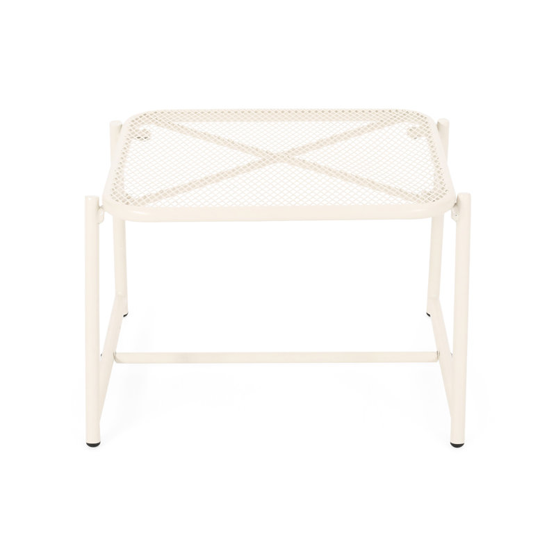 Outdoor Side Table In Iron, 13.24" H, White Mesh Top, Modern 19.89" X 18.11 13.24"H Iron For Outdoor, White,