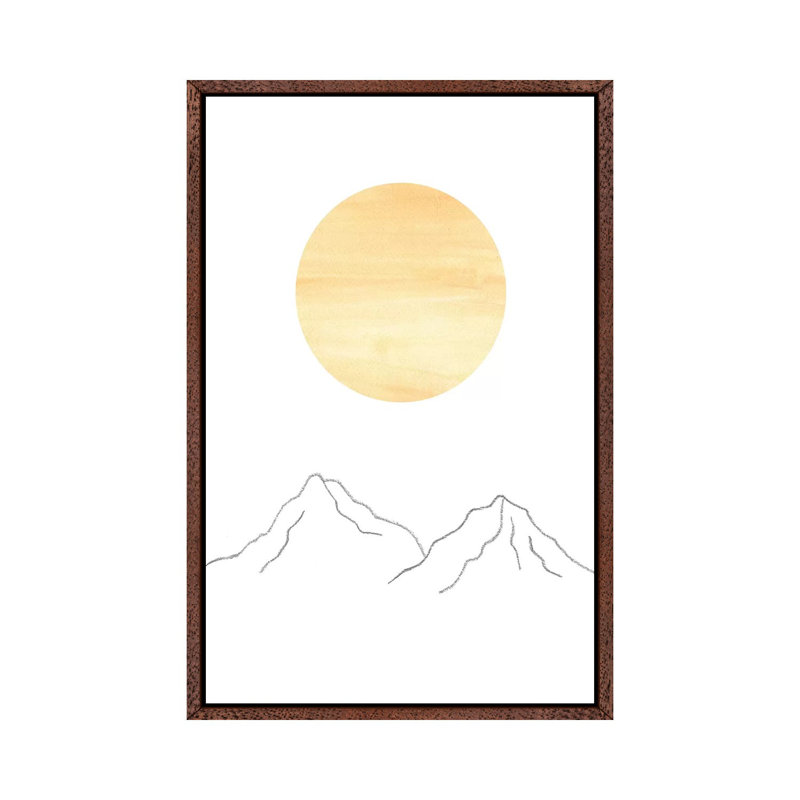 Sun And Mountains - Painting on Canvas, 101.6cm H x 66.04cm W x 3.81cm D, Classic Brown Wood Framed