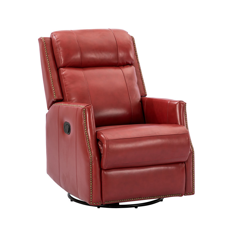 Elimelec Genuine Leather Manual Swivel Recliner, Red