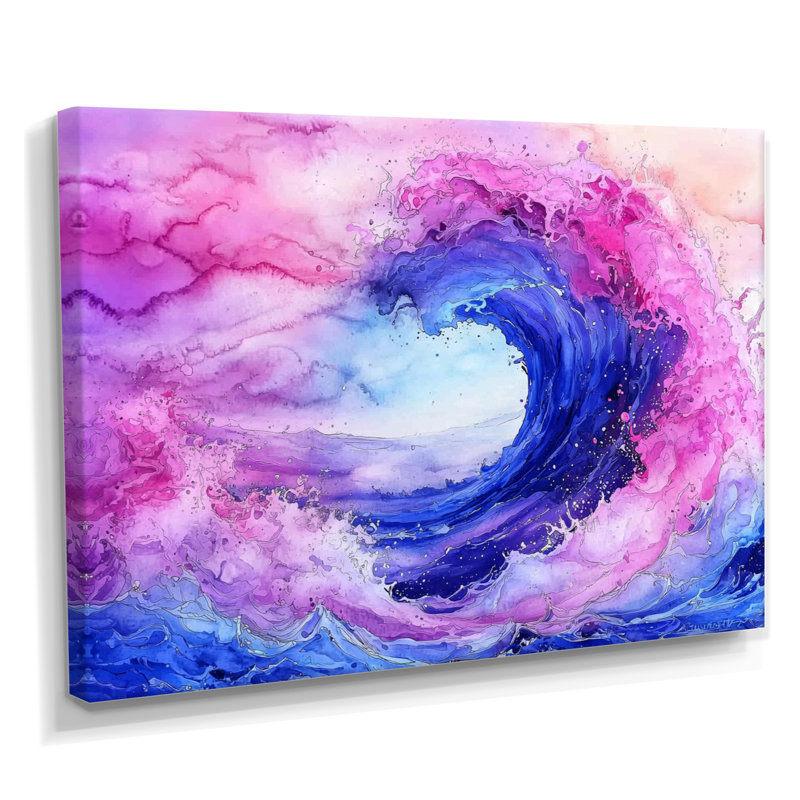 Lumineux tourbillon de tempête - vagues d'art côtier, reproduction d'art mural, H 12 po x l 20 po, Toile tendue