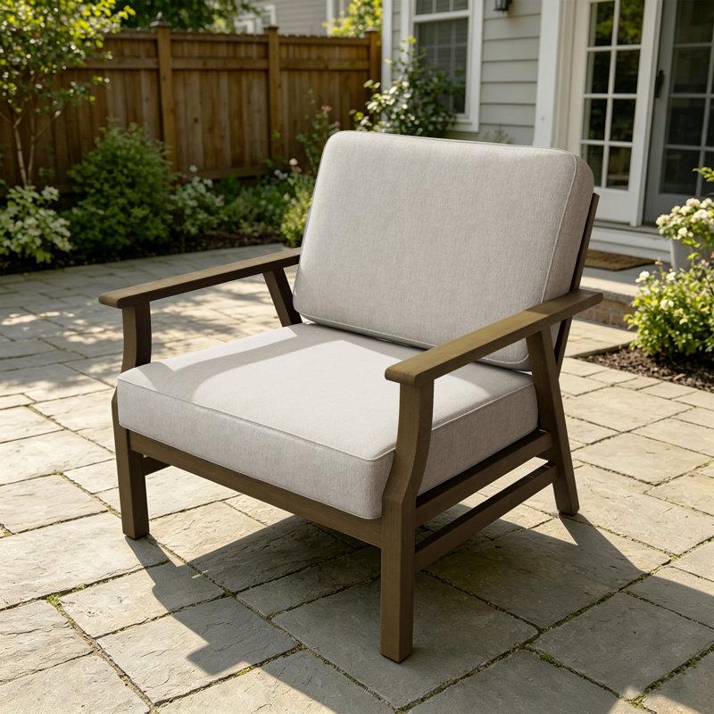 Montelongo Solid Teak Wood Outdoor Lounge Chairs With Cushions, Brown, Light Camel