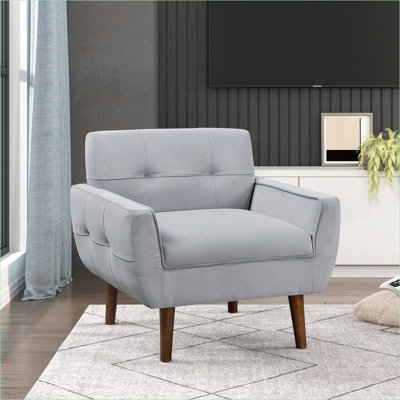 Chaise d'appoint capitonnée en velours capitonné | Assise simple contemporaine pour salon, gris clair, 1 pièce pour adultes