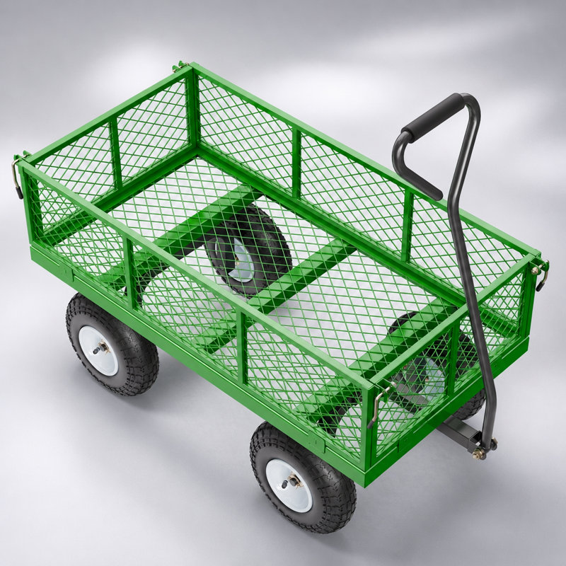 Chariot de jardin robuste en acier 900 lb avec poignée rotative et plateau convertible pour une utilisation extérieure polyvalente