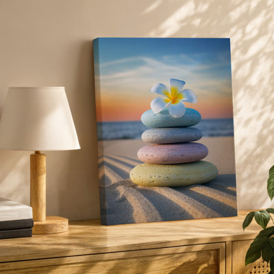 Toile une pile sereine de quatre pierres colorées texturées dans un art mural doux dans des tons pastel de bleu, de rose, de gris et de jaune, chacune avec art mural sur toile