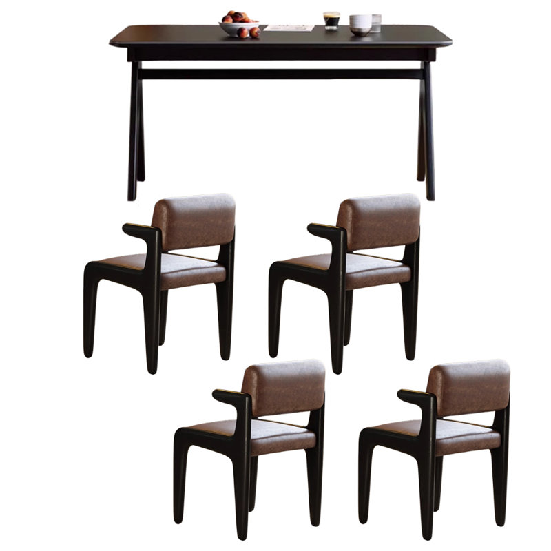 Black Retro Design Rectangular Dining Table Set, 29.52"H x 55.11"L x 31.49"W
