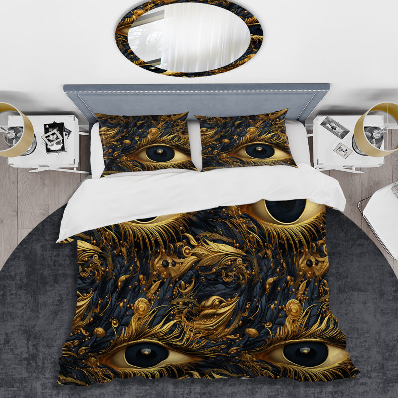 Ensemble de housse de couette Gold Golden Eyes Illusion - Marble, Housse de couette pour grand lit et 2 taies décor