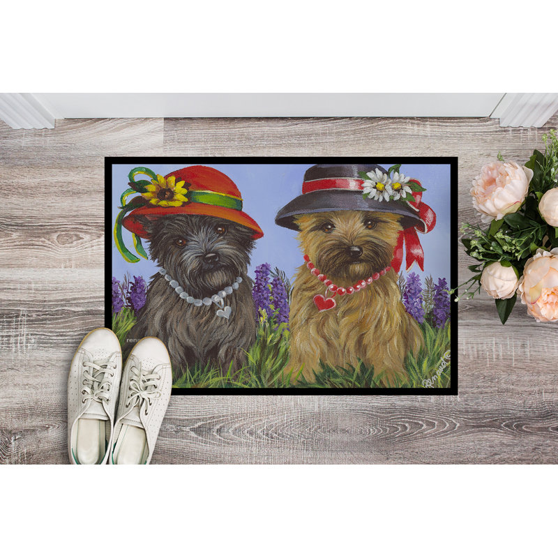 Tapis d'entrée antidérapant Guerrie L 27 po x l 18 po, Cairn Terrier sœurs