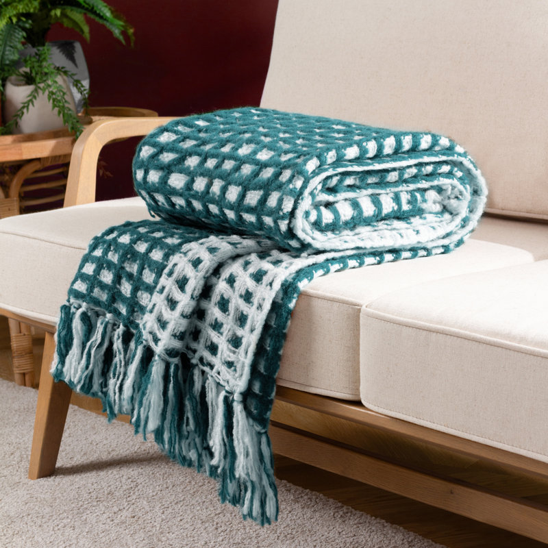 Toasty Waffle Throw Blanket, Teal/White