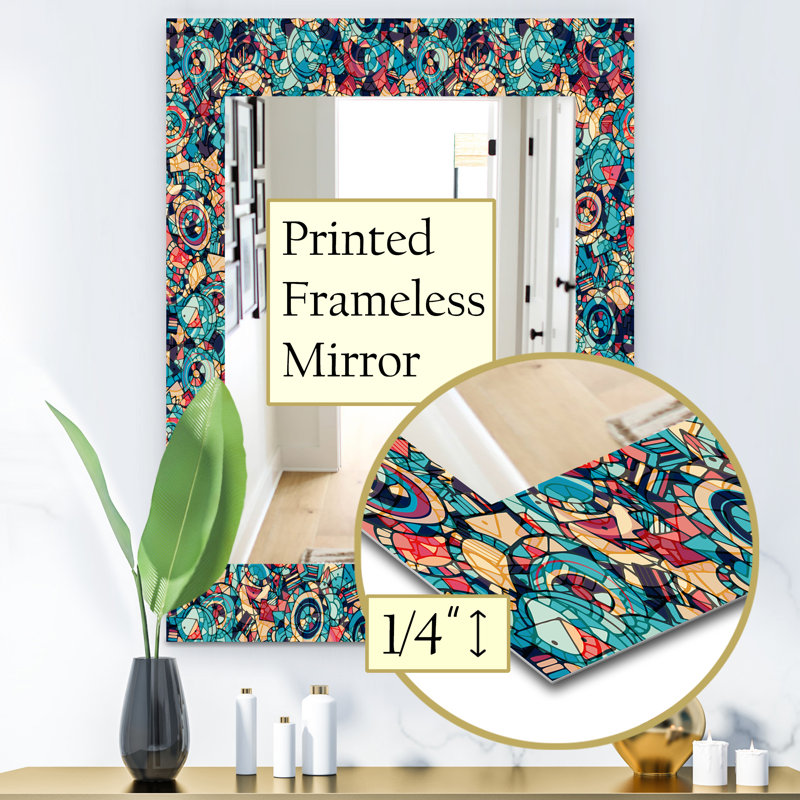 Géométrique dessiné à la main - miroir moderne - miroir mural imprimé, H 24 po x l 32 po