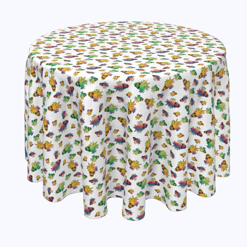 Geometric Round Halloween Tablecloth, 84" L x 84" W, Orchid Rocker Skulls