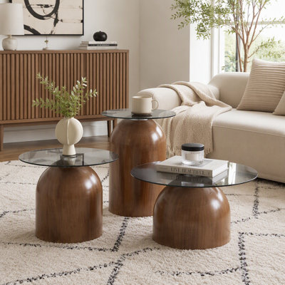 Petite table basse, table centrale ronde avec plateau en verre trempé