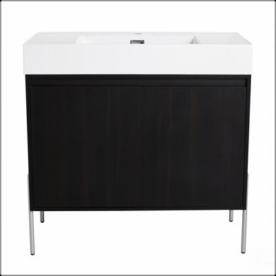 Meuble-lavabo sur pied 36 po avec lavabo en résine, armoire de rangement avec portes à fermeture douce (ensemble KD)