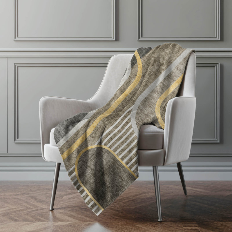 Jeté Art déco en sherpa Addison, Taupe géométrique 1