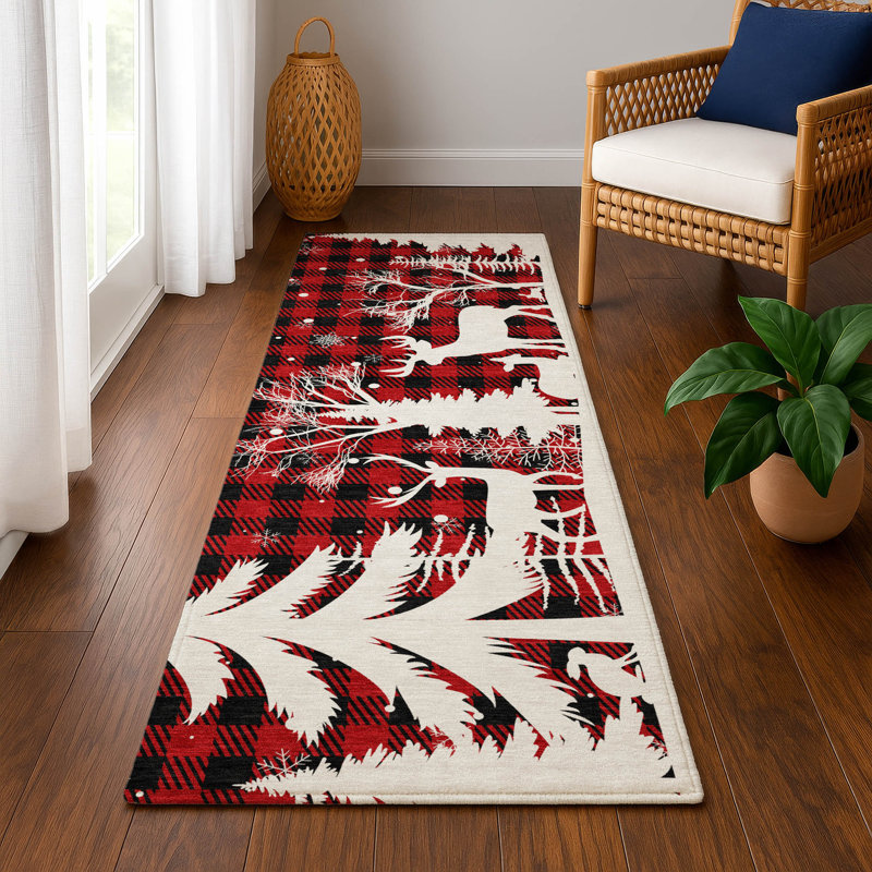 Premium Machine Washable Castillon AMF1824 Winter Forest Holiday Rug, Runner 2'3" x 7'6"