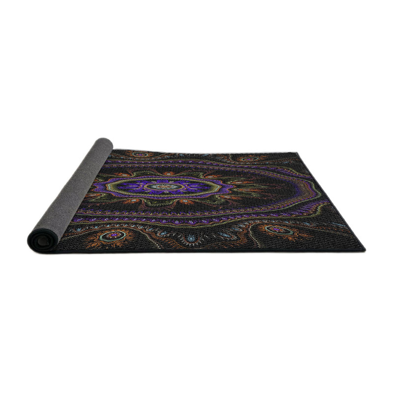 Tapis noir/bleu/noir tissé à la machine, Rond 5 pi