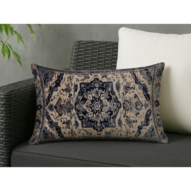 Coussin décoratif intérieur et extérieur Modern, Gris / bleu oriental, Rectangle H 25 po x l 18 po