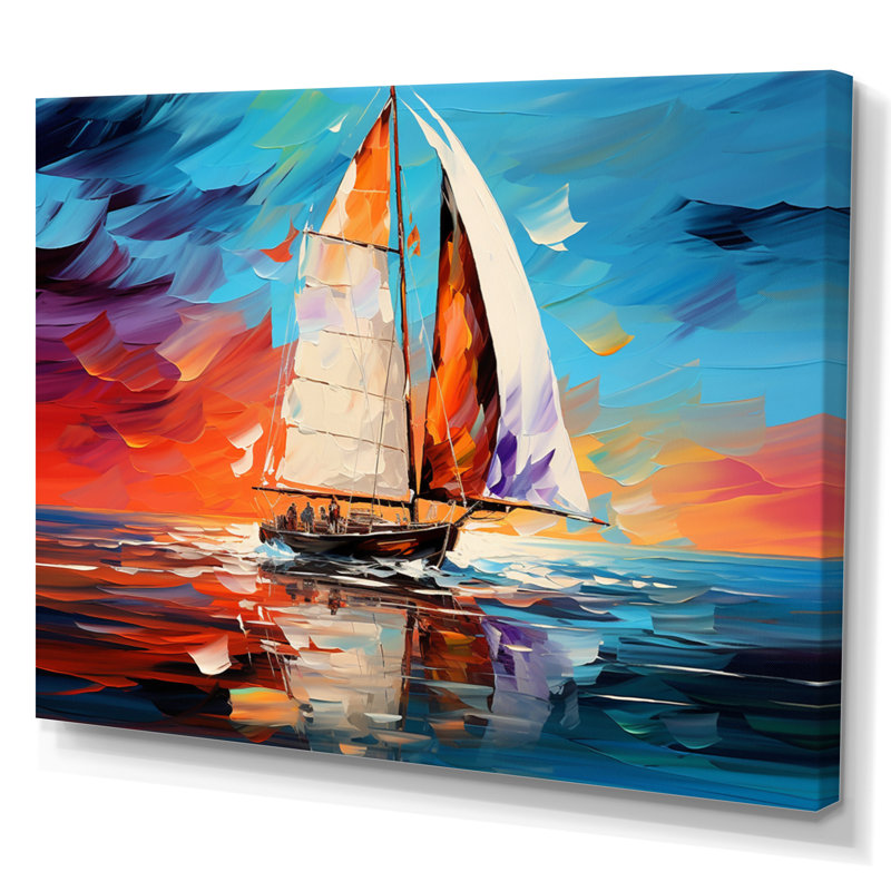 Voilier abstrait maritime I, H 34 po x l 44 po x P 1,5 po, Toile tendue