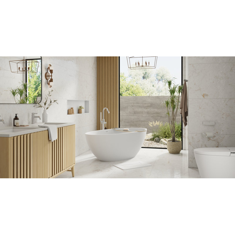 Baignoire autoportante en résine mate avec trop-plein 66,1 po x 31,5 po Badeloft BW-04-XL-M, Blanc mat